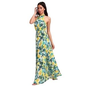 Lulus What A Wonder White Floral Print Halter Maxi Dress Size M